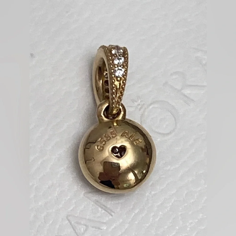 New Pandora Solid Yellow Gold 14k 24" Necklace Pendant Earrings Set with CZ - Picture 2 of 4